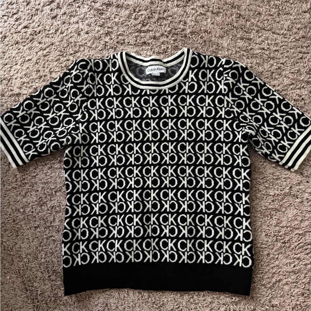 Calvin Klein Monogram Black and White Crewneck Sweater
